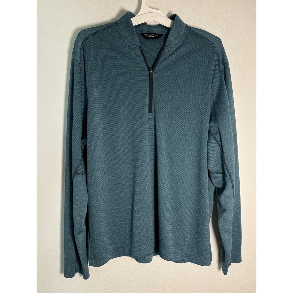 Roundtree & Yorke Mens Quarter Zip‎ Pullover Teal Blue Ribbed Long Sleeve Large